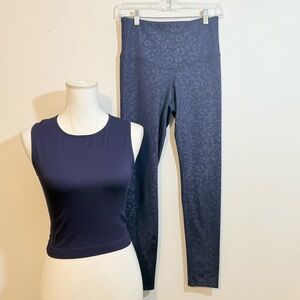 Marika Purple Leopard Print Leggings & A New Day Ribbed Crop Tank Size M/L